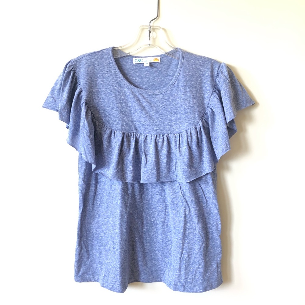 C&C California • Heather Blue Ruffle Flounce Tee